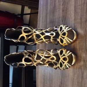 Gold Cage Platform Heels, Size 7.5